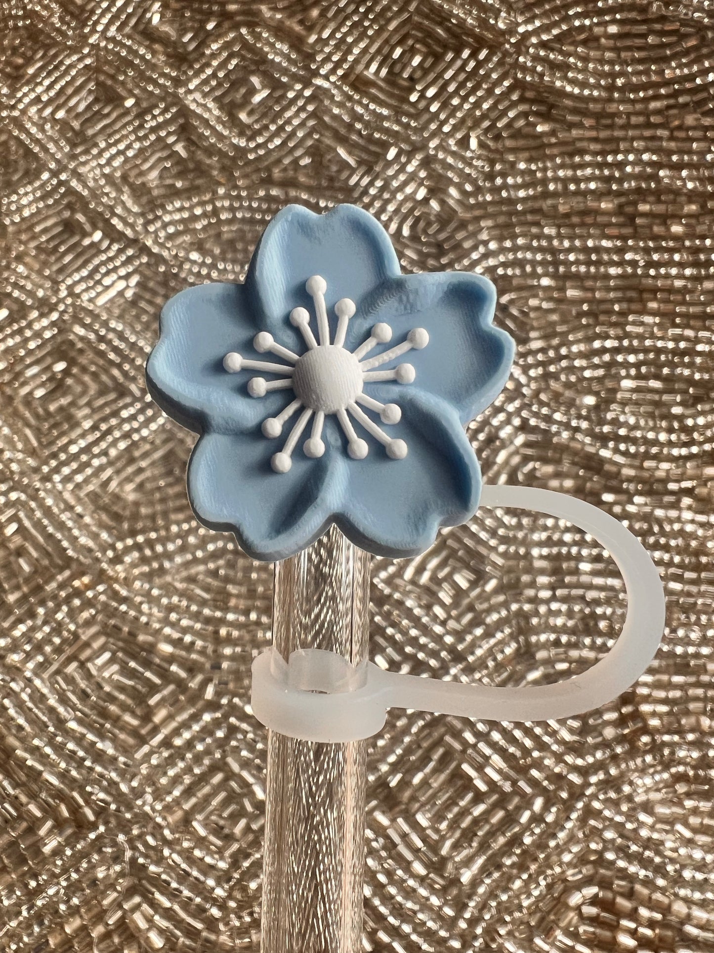 Blue flower straw topper