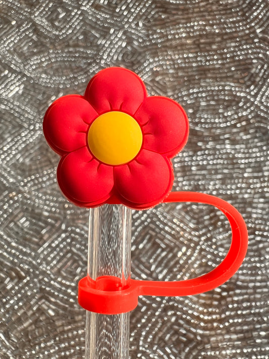 Red flower straw topper